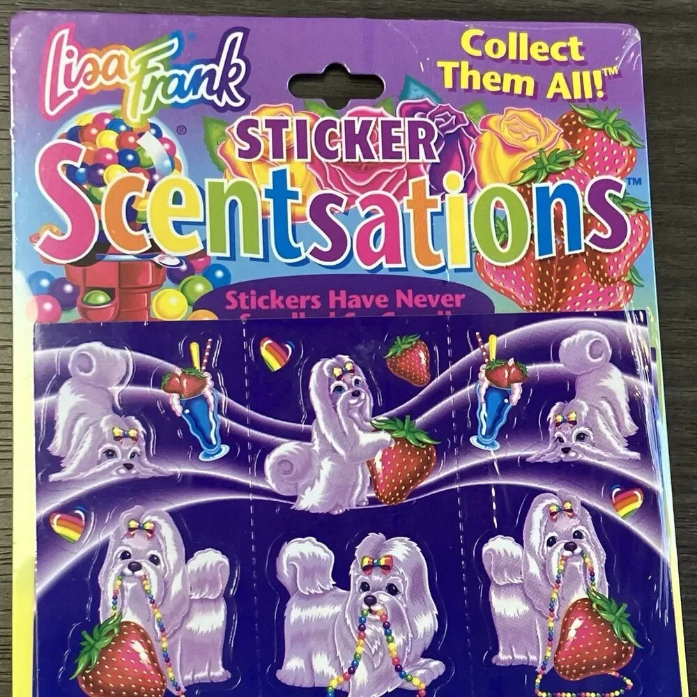 New Sealed LISA FRANK Scentsations Stickers Vintage 90s Strawberry Dogs Sniff